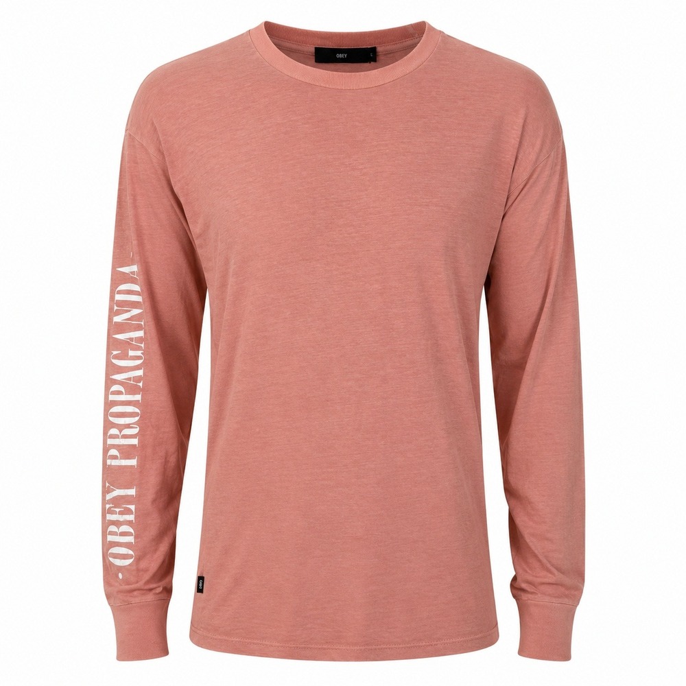 Obey Propaganda Long Sleeve T-Shirt Pink Coral Graphic Streetwear Size Large